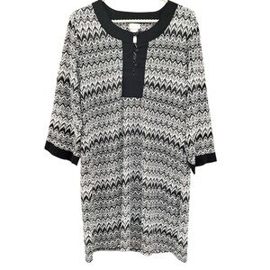 Dotti Black and White Zig Zag Print Swim Cover-Up Tunic Medium